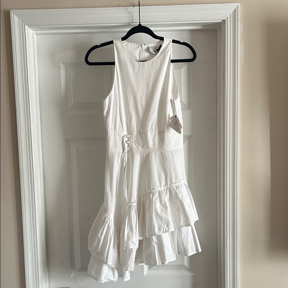 3:1 Phillip Lim White Ruffle Hem Sleeveless Dress